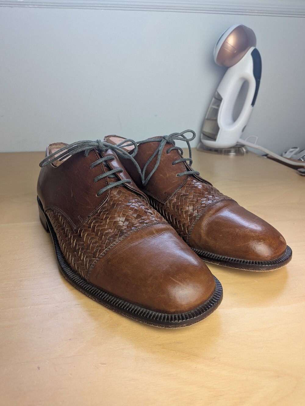 BROWNS Men Oxford Shoes Leather Tan Size 43 = 9.5, 10 US Made In Italy Formal